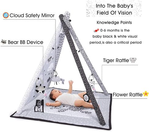 سجادة لعب الأطفال في صالة الألعاب الرياضية، سجادات أنشطة التطوير على أساس المرحلة، باللونين الأسود والأبيض لحديثي الولادة، تحفيز بصري لتعلم صالة الألعاب الرياضية للأطفال مع 4 ألعاب in Kuwait