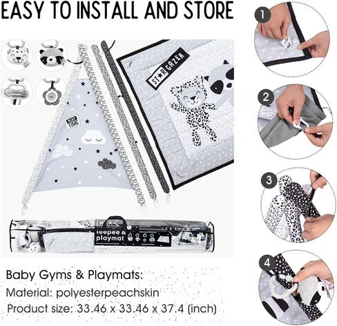 سجادة لعب الأطفال في صالة الألعاب الرياضية، سجادات أنشطة التطوير على أساس المرحلة، باللونين الأسود والأبيض لحديثي الولادة، تحفيز بصري لتعلم صالة الألعاب الرياضية للأطفال مع 4 ألعاب in Kuwait