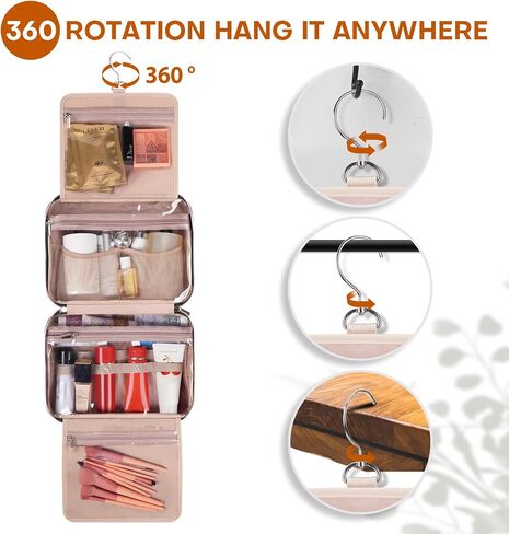 Women's Travel Toiletry Bag - Hanging Makeup Organizer for Accessories, Shampoo, Full-size Containers, Toiletries - Medium Pink in Saudi Arabia