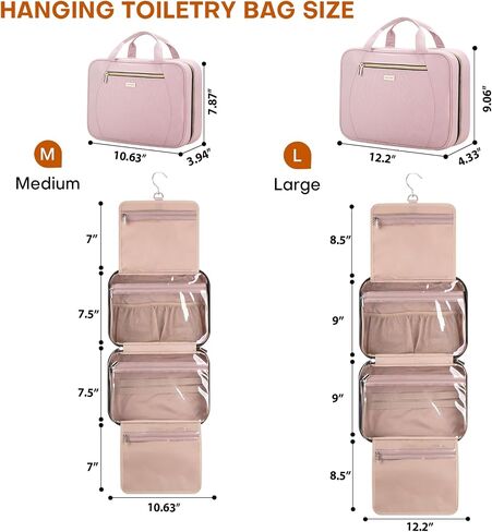Women's Travel Toiletry Bag - Hanging Makeup Organizer for Accessories, Shampoo, Full-size Containers, Toiletries - Medium Pink in Saudi Arabia