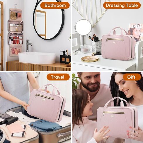 Women's Travel Toiletry Bag - Hanging Makeup Organizer for Accessories, Shampoo, Full-size Containers, Toiletries - Medium Pink in Saudi Arabia
