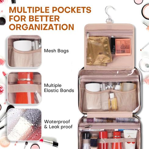 Women's Travel Toiletry Bag - Hanging Makeup Organizer for Accessories, Shampoo, Full-size Containers, Toiletries - Medium Pink in Saudi Arabia