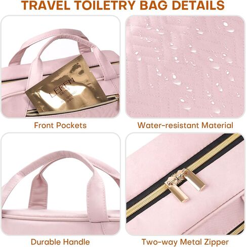 Women's Travel Toiletry Bag - Hanging Makeup Organizer for Accessories, Shampoo, Full-size Containers, Toiletries - Medium Pink in Saudi Arabia