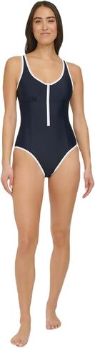 Tommy Hilfiger Women's Over The Shoulder Half Zip Detail Everyday One Piece in Saudi Arabia