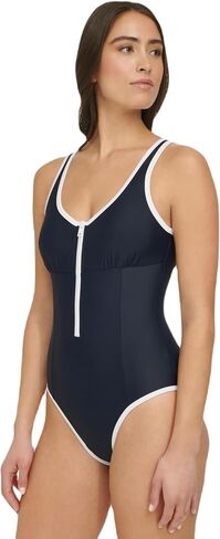 Tommy Hilfiger Women's Over The Shoulder Half Zip Detail Everyday One Piece in Saudi Arabia
