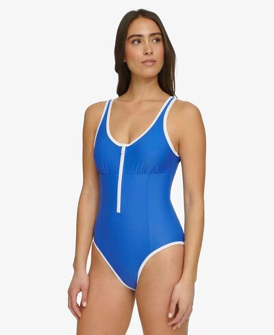 Tommy Hilfiger Women's Over The Shoulder Half Zip Detail Everyday One Piece in Saudi Arabia