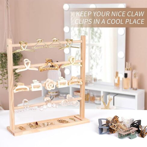 منظم مشبك مخالب، منظم مشبك شعر خشبي للنساء والفتيات، منظم مشبك شعر على الطاولة (أبيض) in Kuwait