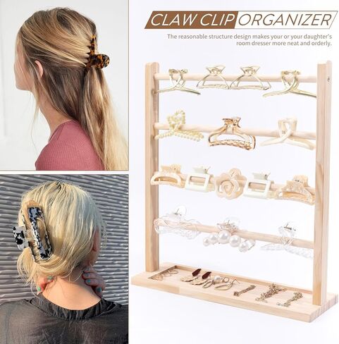منظم مشبك مخالب، منظم مشبك شعر خشبي للنساء والفتيات، منظم مشبك شعر على الطاولة (أبيض) in Kuwait