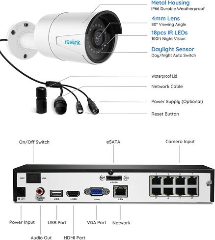 نظام كاميرا أمان منزلي REOLINK 8CH 5MP، 6 قطع كاميرات PoE IP سلكية 5MP خارجية مع اكتشاف مركبة الشخص، 8MP 8CH NVR مع محرك أقراص ثابتة 2 تيرابايت للتسجيل 24-7، RLK8-410B6-5MP (متجدد) in Saudi Arabia