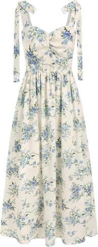 CIDER Santorini Beach Vacation V-Neck Bowknot Floral Ruffle Hem Midi Dress in Saudi Arabia