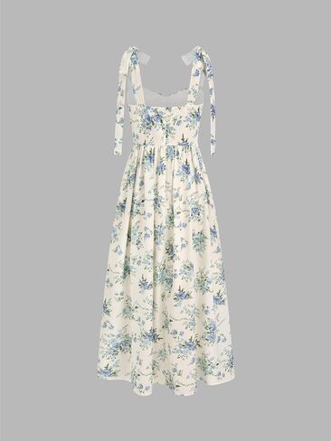 CIDER Santorini Beach Vacation V-Neck Bowknot Floral Ruffle Hem Midi Dress in Saudi Arabia