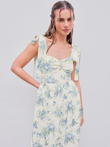 CIDER Santorini Beach Vacation V-Neck Bowknot Floral Ruffle Hem Midi Dress in Saudi Arabia