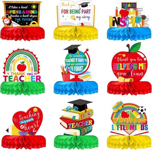 9 Pcs Teacher Appreciation Table Centerpieces Decorations Teacher Appreciation Honeycomb Centerpiece Teachers Table Topper Sign for Teacher Day Graduation Home School Classroom Desk Decor in Saudi Arabia