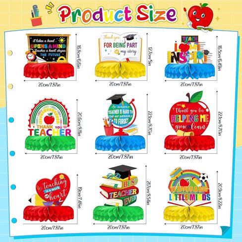 9 Pcs Teacher Appreciation Table Centerpieces Decorations Teacher Appreciation Honeycomb Centerpiece Teachers Table Topper Sign for Teacher Day Graduation Home School Classroom Desk Decor in Saudi Arabia