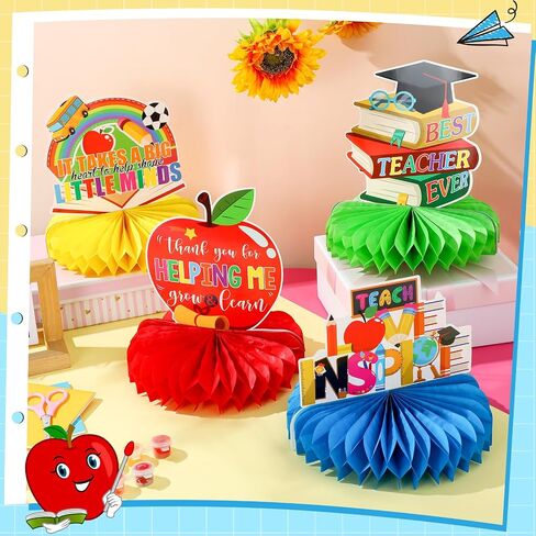 9 Pcs Teacher Appreciation Table Centerpieces Decorations Teacher Appreciation Honeycomb Centerpiece Teachers Table Topper Sign for Teacher Day Graduation Home School Classroom Desk Decor in Saudi Arabia