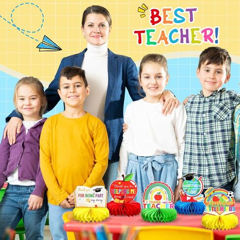 9 Pcs Teacher Appreciation Table Centerpieces Decorations Teacher Appreciation Honeycomb Centerpiece Teachers Table Topper Sign for Teacher Day Graduation Home School Classroom Desk Decor in Saudi Arabia