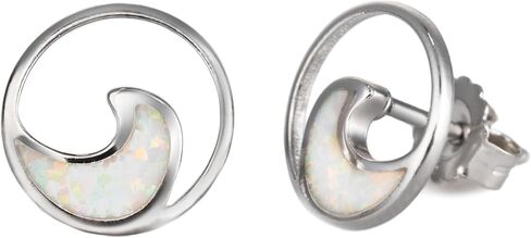 925 Sterling Silver Opal Ocean Wave Stud Earrings, Nickel Free Hypoallergenic for Sensitive Skin, Ocean Jewelry for Women, Gift Box Included in Saudi Arabia