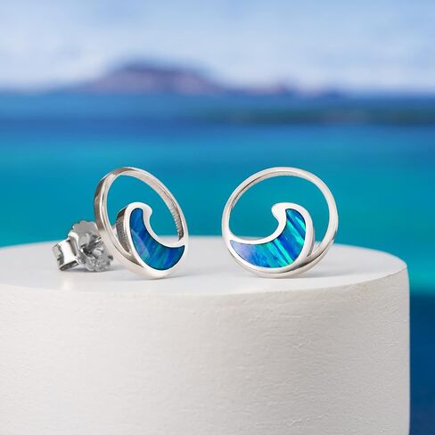 925 Sterling Silver Opal Ocean Wave Stud Earrings, Nickel Free Hypoallergenic for Sensitive Skin, Ocean Jewelry for Women, Gift Box Included in Saudi Arabia