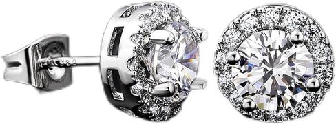 أقراط هالة مويسانيتي دائرية الشكل مطلية بالذهب الأبيض عيار 18 قيراط، مجوهرات مضادة للحساسية in Kuwait