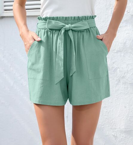 HIYIYEZI Women Casual Shorts Bowknot Tie Waist Summer Shorts with Pockets in Saudi Arabia