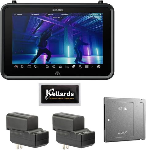 حزمة Atomos Shogun 7 بوصة HDR - مسجل 6K Raw مع بطاريات Genaray 2X NP-F770 4400 مللي أمبير في الساعة ومجموعة شواحن مدمجة 2X، AtomX SSDmini (1 تيرابايت) ومناديل تنظيف الشاشة in Kuwait