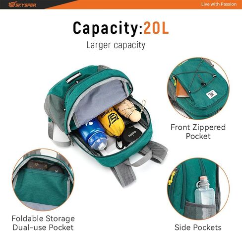 SKYSPER Foldable Small Backpack – 20L Lightweight Hiking Daypack with Chest Belt Packable Travel Rucksack for Women Men in Kuwait