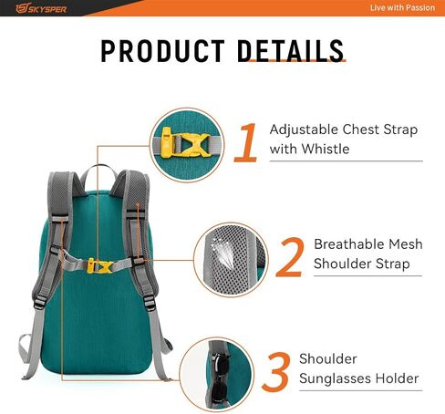 SKYSPER Foldable Small Backpack – 20L Lightweight Hiking Daypack with Chest Belt Packable Travel Rucksack for Women Men in Kuwait