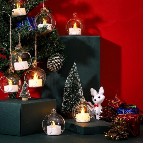 12 Pcs 3.15"/ 8cm Hanging Candle Holder Glass Globes for Candles, Air Plant Holders Terrarium Hanging Tea Lights Candle Holder Home Wedding Party Tree Decoration in Saudi Arabia