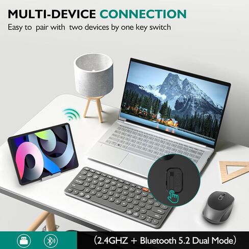 ماوس بلوتوث لاسلكي، 2 في 1 (2.4 جيجا هرتز + BT5.2) ماوس بصري محمول مريح، ماوس سلينت لاسلكي قابل لإعادة الشحن للكمبيوتر المحمول، 1600 نقطة في البوصة، ماوس كمبيوتر للمكتب، أسود in Saudi Arabia