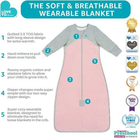 Love to Dream Organic Long Sleeve Baby Sleep Bag (6-18 Mo), Super Soft Temp Regulating Sleeping Sack, 1.0TOG All Seasons Wearable Blanket, Ideal for room temperatures between 64°F & 75°F, Dusty Pink in Saudi Arabia