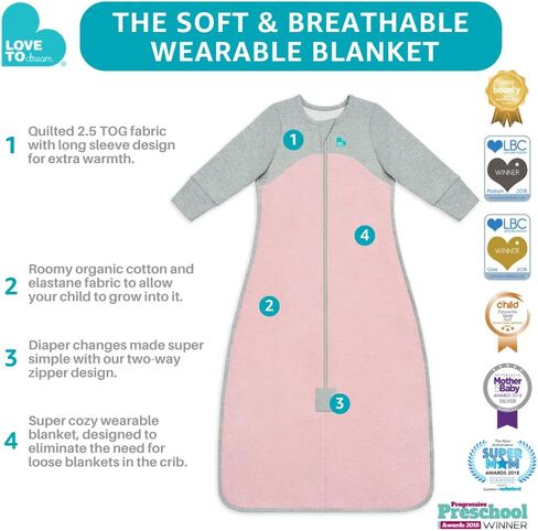 حقيبة نوم عضوية من Love to Dream، كيس نوم للأطفال بأكمام طويلة، فائقة النعومة، حقيبة نوم للأطفال الصغار لتنظيم درجة الحرارة، بطانية يمكن ارتداؤها في جميع الفصول، زيتوني، 6-18 شهرًا in Kuwait