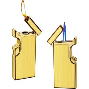 Torch Lighter, Straight Into The Open Flame Lighter, Windproof Gas Lighter, Mini Adjustable Butane Jet Flame Lighter, Double Fire Metal Lighters for Men Outdoor Indoor (Gold)