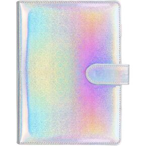 A5 Binder Cover Glitter Blue PU Leather Binder Cover Refillable 6-Ring Planner Budget Binders Loose-Leaf Notebook Binder Covers with Magnetic Buckle Closure