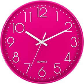 PATIKIL 12 Inch Wall Clock, Battery Operated Silent Non-Ticking Round Wall Clocks for Office Bedroom Decorative, Pink