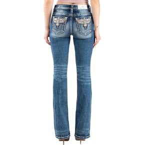 Miss Me Women's Mid-Rise Winged Cherokee Spirit Embellished Boot Cut Jeans