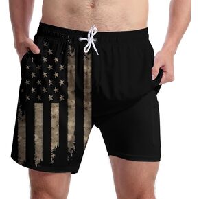 Mens Swim Trunks with Compression Liner Swimming Trunks 7 Inch Bathing Suit Quick Dry Board Shorts Zipper Pockets