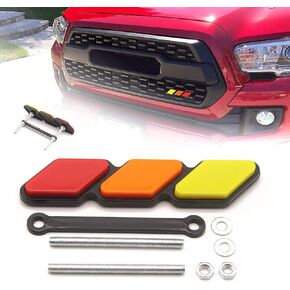Tri-Color Front Grille Badge Emblem, Truck Emblem Decals Car Accessories Fit for Tac 4Runner Tundra Sequoia Rav4 Highlander（Yellow/Orange/Red）