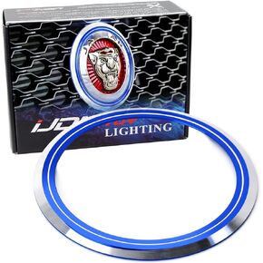 iJDMTOY Blue Aluminum Surrounding Decoration Ring Trim Compatible with Jaguar F-Pace E-Pace XE XF XJ Front Grille Feline Emblem