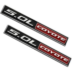 2 Pack 5.0L Coyote Emblems Decal 3D Badge V8 Engine Trunk Sticker Replacement for Mustang & F150 (Chrome/Red)
