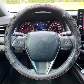 Car Steering Wheel Cover for Toyota Tacoma 2012-2024 4Runner 2010-2024 Tundra 2000-2024 Sequoia 2014-2024 2/4 Door SR5 Trail Limited Platinum TRD Pro Off Road 4x4 Sport Accessories, Wine Red-L