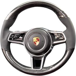 Black Nappa Leather & Carbon Fiber Auto Interior Accessory Steering Wheel Protector Cover Hand-Stitch on Wrap Fit for Porsche Panamera Macan Cayenne 911 996 997 959 Cayman Boxster