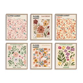 Museum Gallery Wall Art Set - Abstract Minimalist Art Print - Preppy Aesthetic Print - Mid Century Modern Decor - Abstract Art - Flower Market Poster Pictures - Set of 6 - Danish Pastel Wall Art