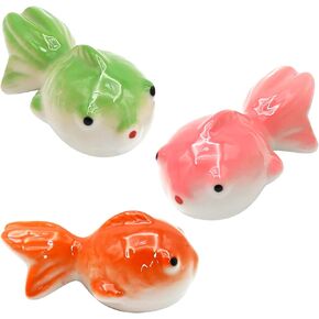 3 Pcs Green Pink Red Floating Aquarium Decorations Ceramic Fish Figurines Craft Koi Ornaments Mini Creative Fish Tank