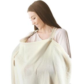 Muslin Nursing Covers for Breastfeeding - Allows Hands-Free Baby Check, 100% Cotton, Featuring Windproof Straps, Includes A Small Potable Storage Pocket, Baby Breast Feeding Must Haves