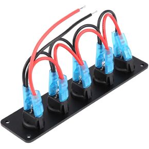 5 Gang Rocker Switch Panel 12V-24V Waterproof On-Off Toggle Switches Panel With Pre-wired for Car Vehicle Trailer Truck SUV Yacht Marine Boat RV Ship Rocker Switches