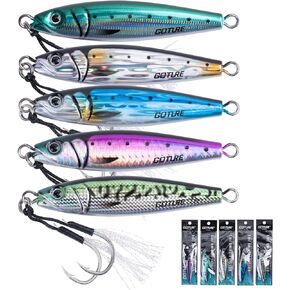 Goture Fishing Jigs Saltwater, 60g/80g/100g/150g Vertical Jigging Lures with Double Assist Hooks, Speed Fast Fall Jig Deep Sea Fishing Jigging Spoon Lures for Tuna,Salmon,Grouper Snapper, Kingfish