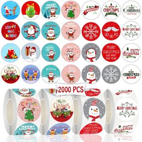 Partywind 2000 PCS Christmas Stickers, Christmas Holiday Labels Stickers for Cards/Envelopes/Gifts, Christmas Ornaments Stickers with Santa Snowflake Snowman (4 Rolls)