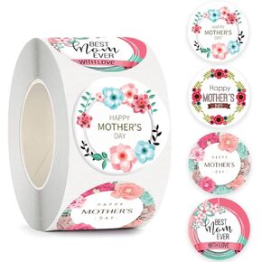 Mother’s Day Label Stickers Roll Sticker for Mom, 500 Pieces 1.0 Inch Pink Happy Mother‘s Day Envelop Seal Sticker Tulip Flower 6 Design Small Business Sticker for Mother Day Holiday Party Gift Decor