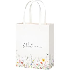 Crisky Wildflower Welcome Gift Bags for Wedding Hotel Guests, Bridal Baby Shower, 10"x8"x4", 25 Pack