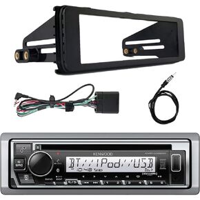 Kenwood in-Dash Single-DIN Bluetooth CD Receiver Bundle Combo with Enrock Stereo Installation Kit ('98-'13 Harley Davidson, HD Touring), Marine 22" Universal Wired AM/FM Radio Antenna